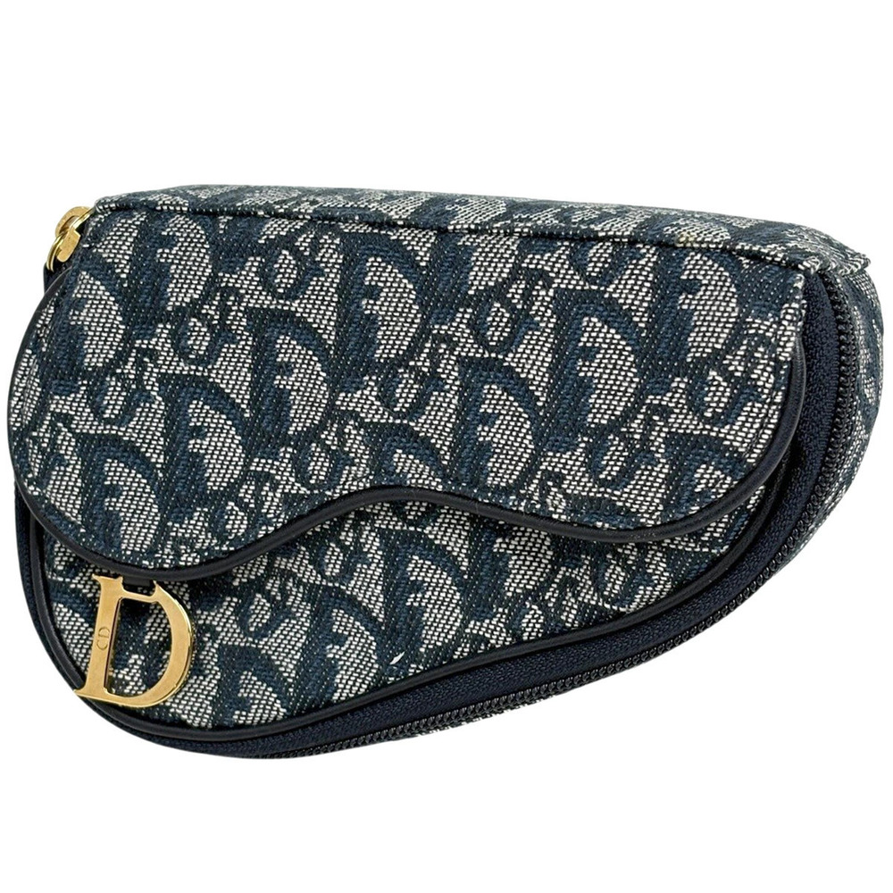 Christian Dior Trotter saddle Pouch Clutch accessory canvas Navy Blue